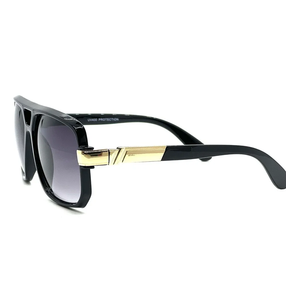 Trendy Men Sunglasses Square Black Lens Gold  Classic Retro Street Wear‎